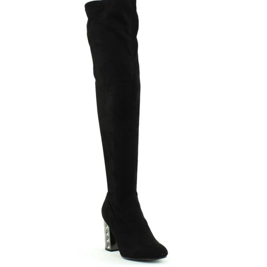 Carlos Santana Thigh High Wide Calf Women's Quantum Fashion Gothic Rave Boots w Metallic Heels 9.5