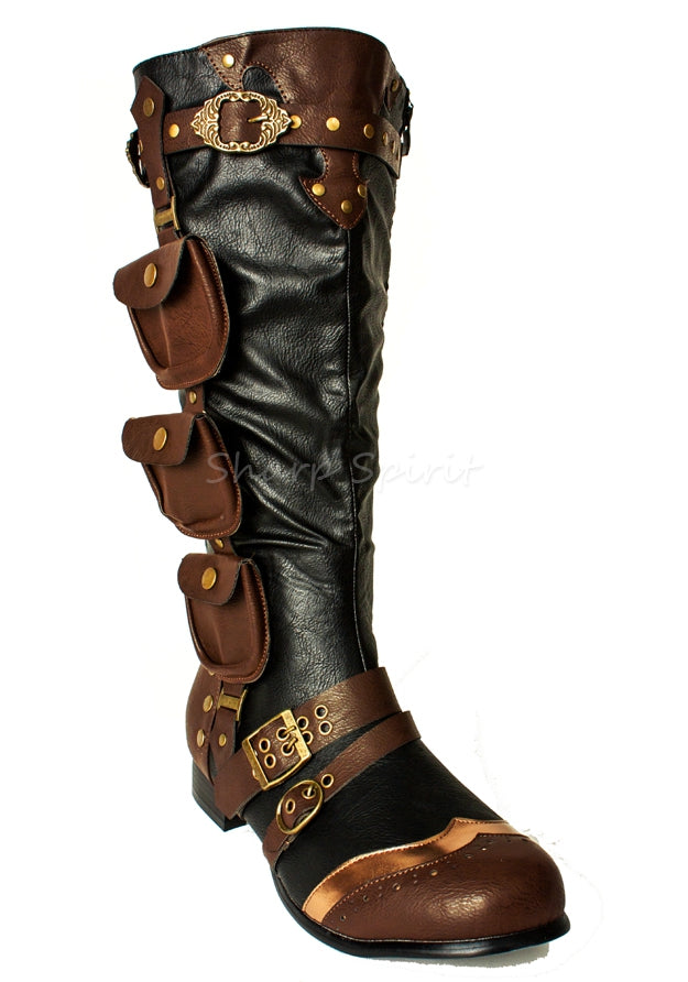 3 Pocket Western Steampunk Mens Boots