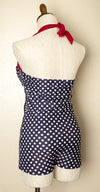Vintage - Navy & White Polka Dot Retro Vintage Swimsuit Short Padded Cups Rockabilly XL