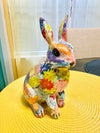 Country Vintage Style Multi Colored Floral Pattern Easter Bunny Figurine Home Decor Retro