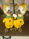 Ducks Wearing Yellow Raincoat & Holding Green Umbrella ~ Home Decor Figurine Spring Summer