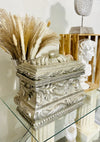 Victorian Hollywood Regency Baroque Style Jewelry Trinket Storage Carved Pewter Silver Box