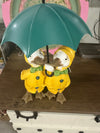Ducks Wearing Yellow Raincoat & Holding Green Umbrella ~ Home Decor Figurine Spring Summer