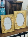 Rachel Zoe Picture Frame Yellow Gold Tone Floral Carved Plate Vintage Style Hollywood Regency Inspired