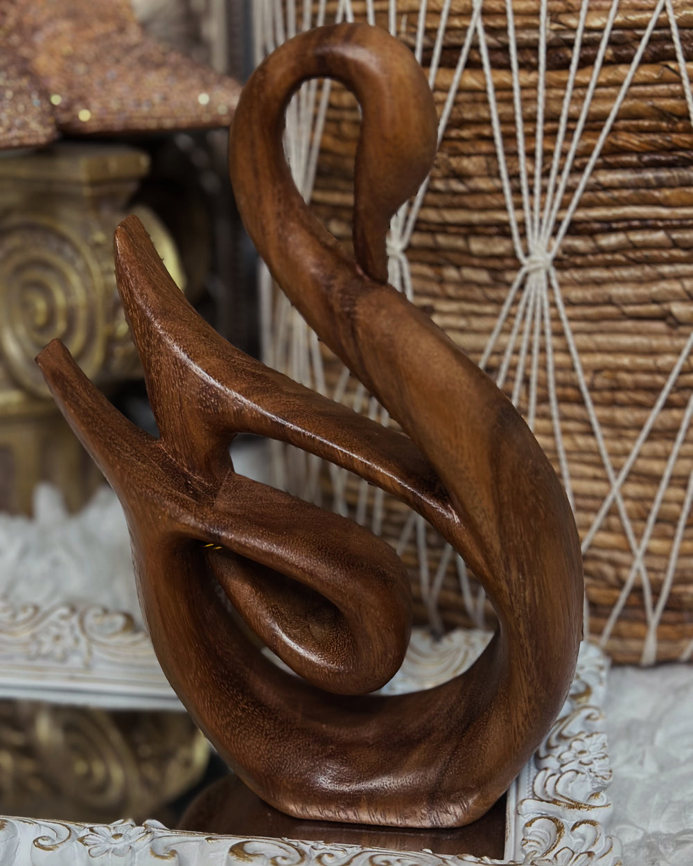 Wooden Swan Hand Carved Figurine Home Decor Boho Shabby Chic Farm House Style