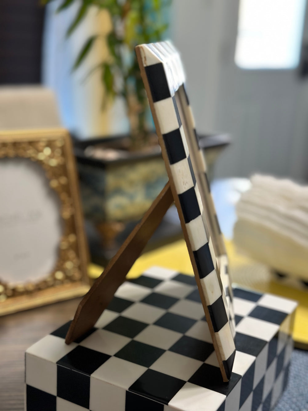 Handcrafted Bone Inlay Black And White Checkered Race Track Vintage Style Retro Picture Frame Pop Art