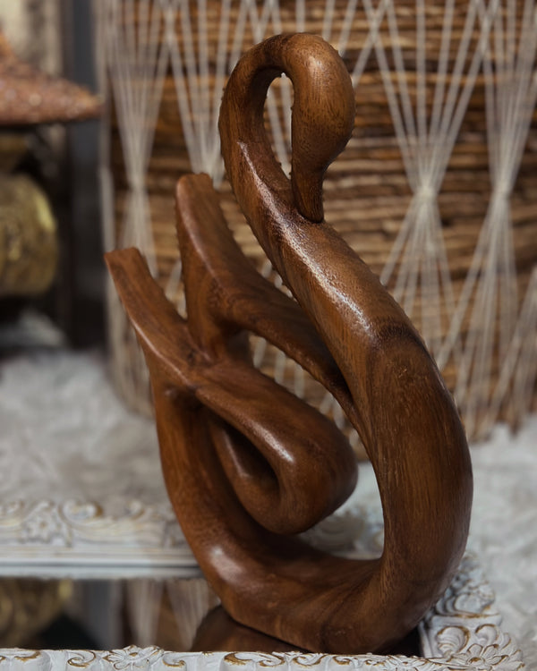 Wooden Swan Hand Carved Figurine Home Decor Boho Shabby Chic Farm House Style