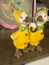 Ducks Wearing Yellow Raincoat & Holding Green Umbrella ~ Home Decor Figurine Spring Summer