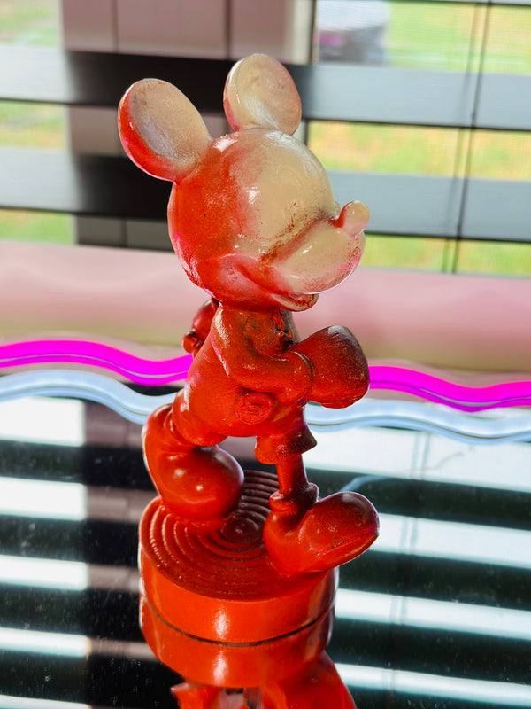 Mickey Mouse Wooden Figurine Pop Art Paint Drip Brown & Orange Ooak