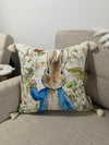 Beatrix Potter Peter Rabbit Farm Home Decor Cushion Sofa Bed Throw Pillows w Tassels Vintage Style 18” Easter Set of 3