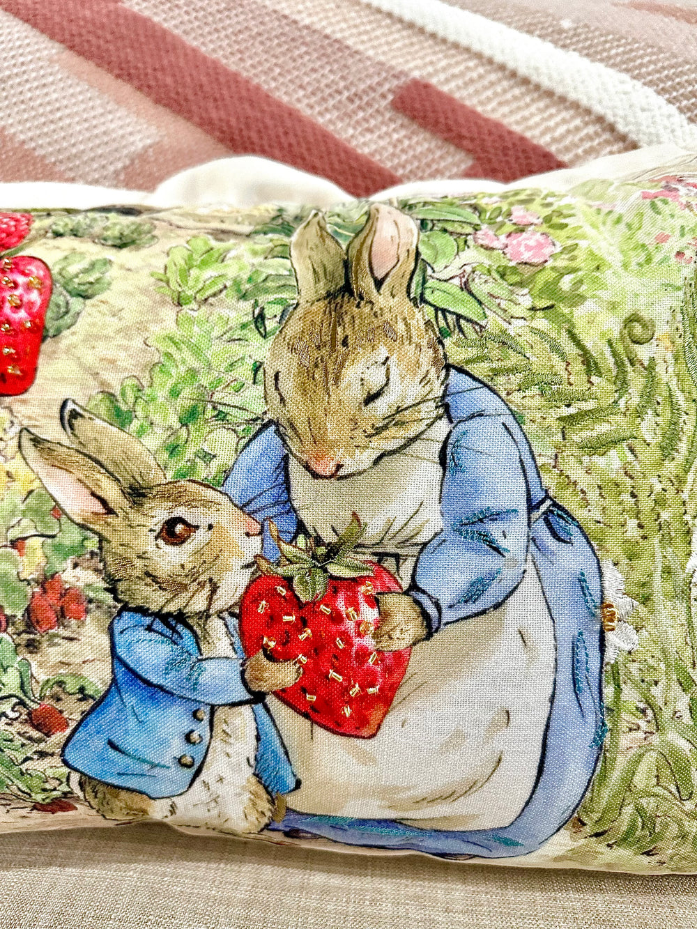 Beatrix Potter Peter Rabbit Farm Home Decor Cushion Sofa Bed Throw Pillows w Tassels Vintage Style 18” Easter Set of 3