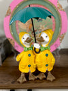 Ducks Wearing Yellow Raincoat & Holding Green Umbrella ~ Home Decor Figurine Spring Summer