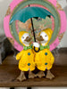Ducks Wearing Yellow Raincoat & Holding Green Umbrella ~ Home Decor Figurine Spring Summer