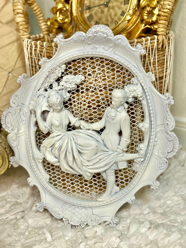 Set of 2 Colonial Couple Wall Art Plaques Home Decor ~Shabby Chic ~ Boho ~ Victorian ~ Courting