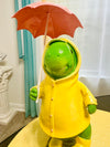 Happy T-Rex Dinosaur With Umbrella & Yellow Raincoat Figurine Spring Home Decor