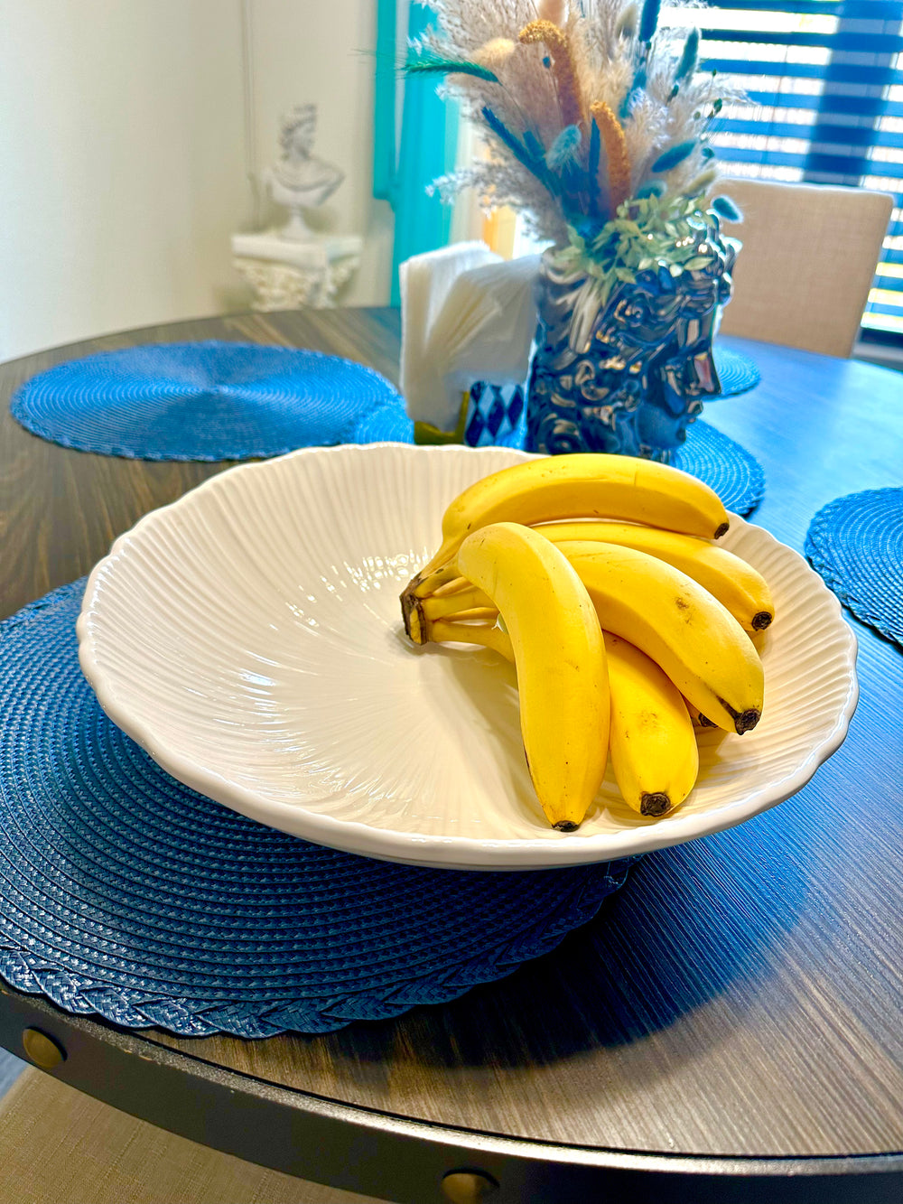 Made in Portugal White Ceramic Round Fruit Bowl Holder - Large