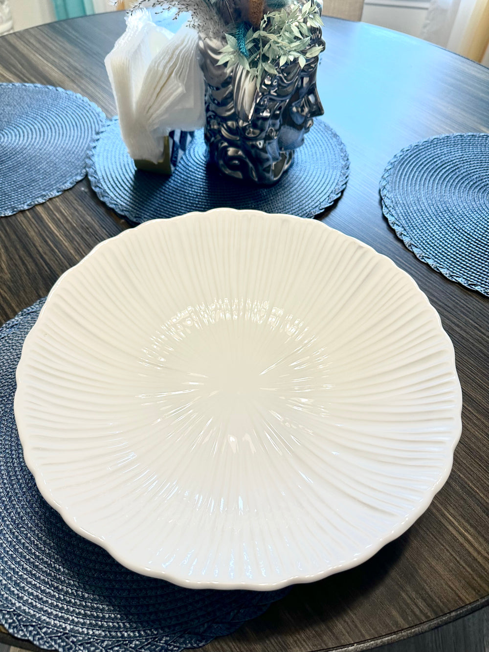 Made in Portugal White Ceramic Round Fruit Bowl Holder - Large