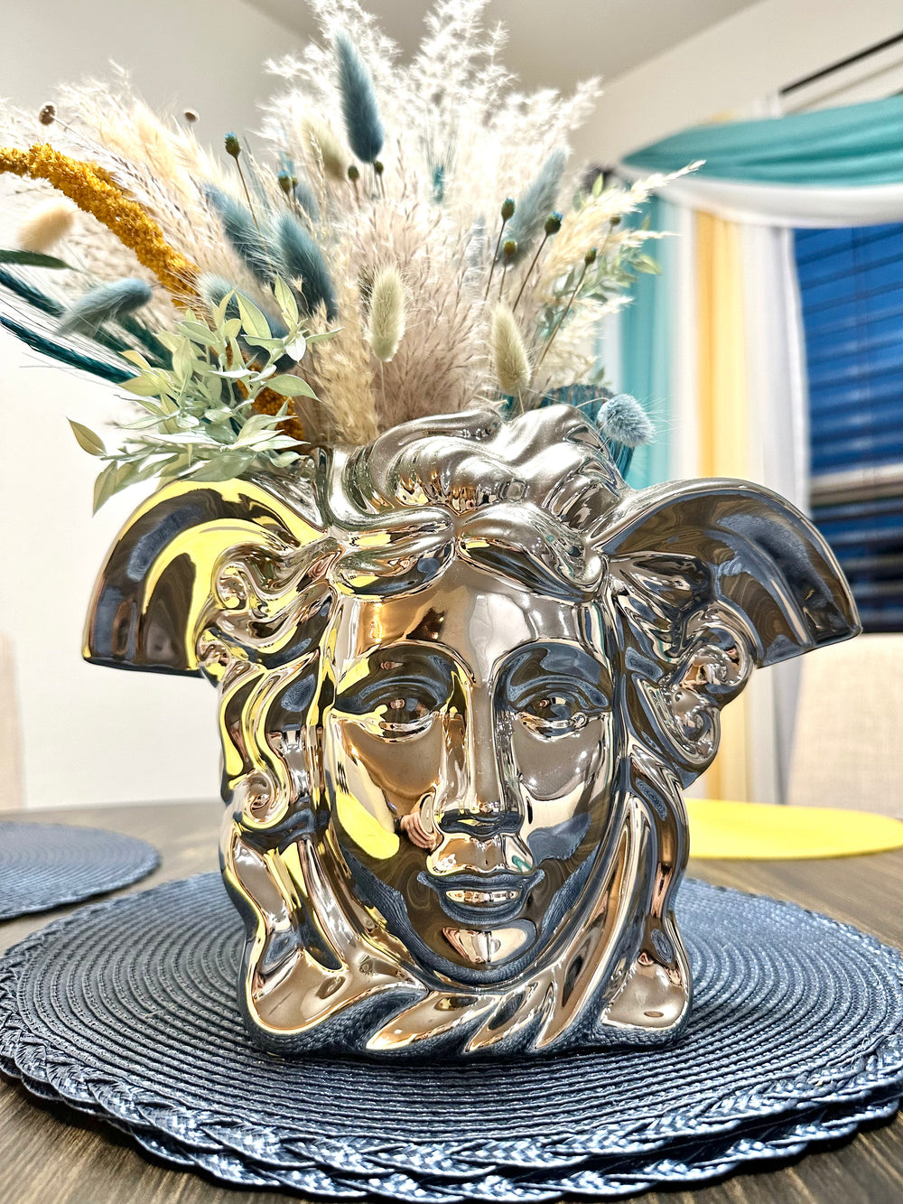 Large Medusa Vase - Greek Mythology - Silver Home Decor - House Warming Gift - Gothic - Vintage Style - Hollywood Regency Decor Style - Ceramic Plant Holder - Chrome