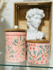 Peony Canister W Wooden Lid Storage Jar Floral ~ Hand Painted Kitchen Farmhouse Home Decor Set Of 2