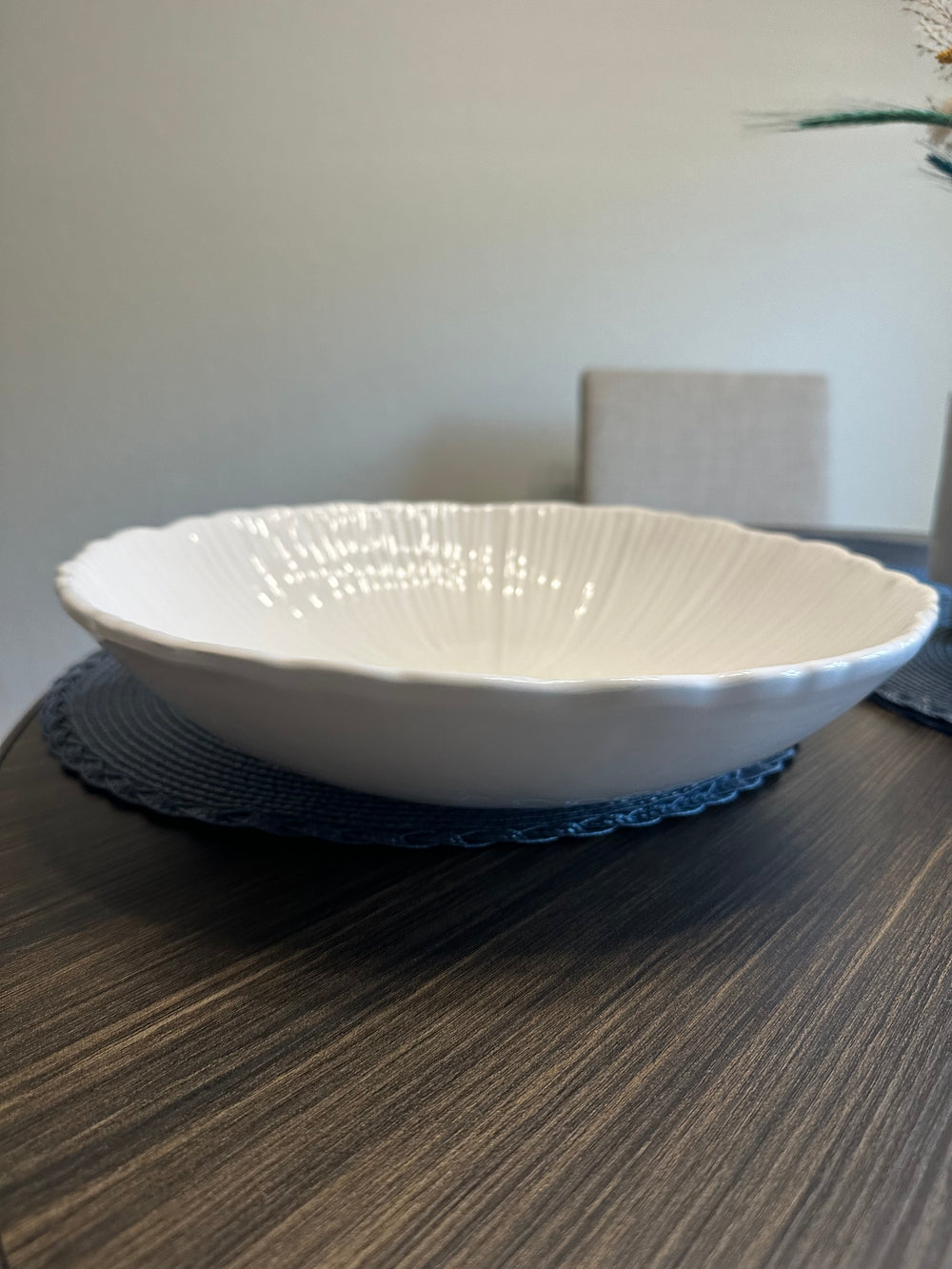 Made in Portugal White Ceramic Round Fruit Bowl Holder - Large