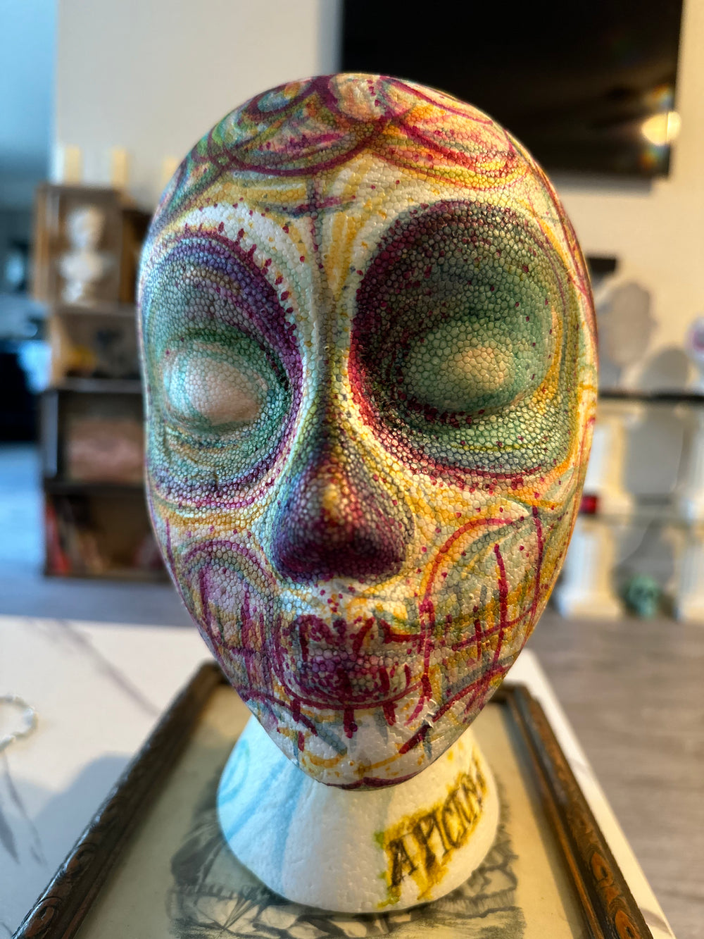 Handmade OOAK Mannequin Foam Head Dia De Los Muertos Zombie Halloween Home Decor