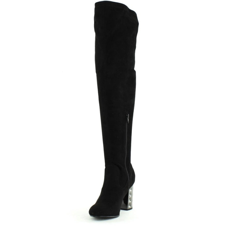 Carlos Santana Thigh High Wide Calf Women's Quantum Fashion Gothic Rave Boots w Metallic Heels 9.5