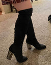 Carlos Santana Thigh High Wide Calf Women's Quantum Fashion Gothic Rave Boots w Metallic Heels 9.5