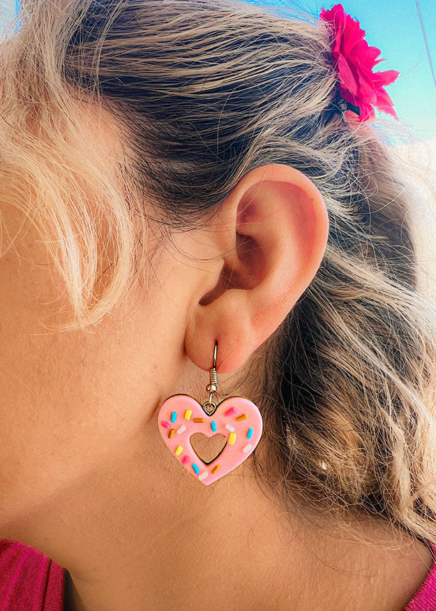 Cosplay Pink Heart Shaped Donut Earrings