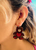 Brown Teddy Bear w/ Red Glitter Heart Cosplay Drop Earrings