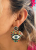 All Seeing Evil Eye Protection Boho Colorful Rhinestone Dangle Drop Heart Earrings