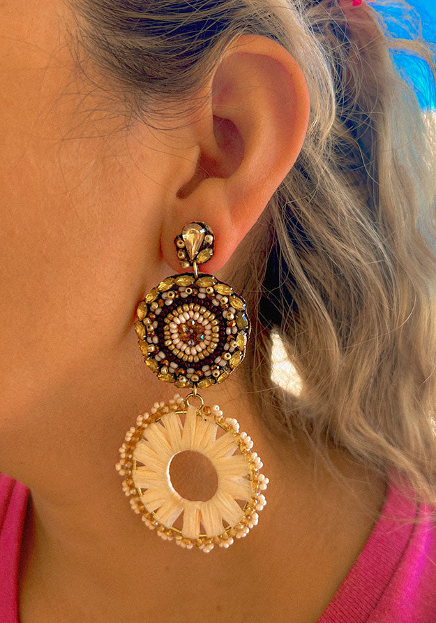 Flower Disc Boho Beaded Dangle Drop Earrings