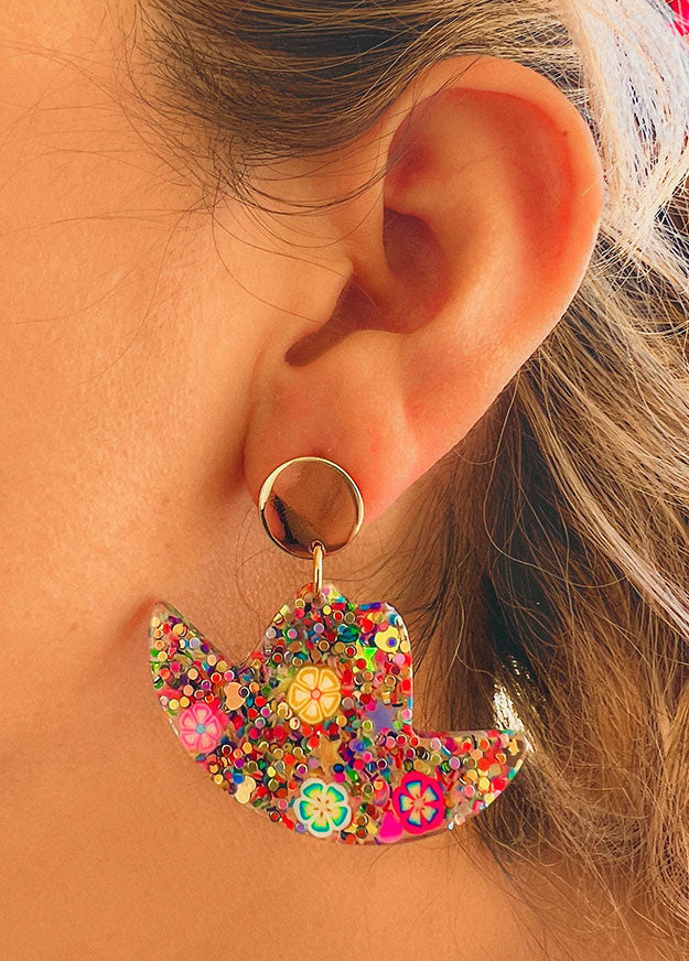 Glitter Cowboy Cowgirl Groovy Flower Hat Hippie Boho Festival Drop Earrings