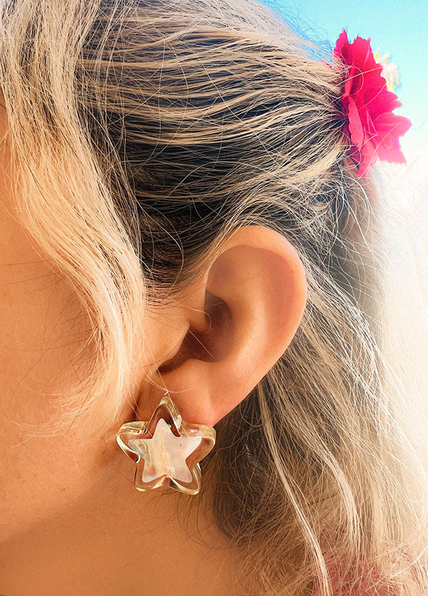 2 Pairs of Rave Festival Holographic Clear Star & Heart Shape Stud Earrings