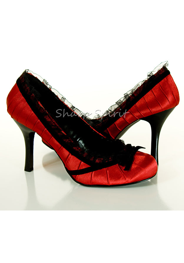 4 Heel Satin Pump With Velvet Bow.