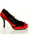4 Heel Satin Pump With Velvet Bow.