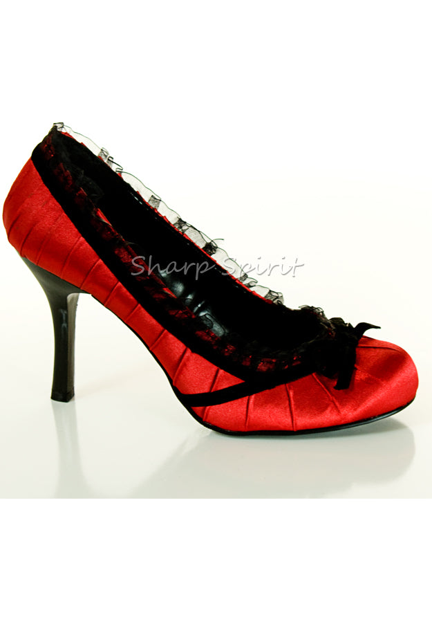 4 Heel Satin Pump With Velvet Bow.