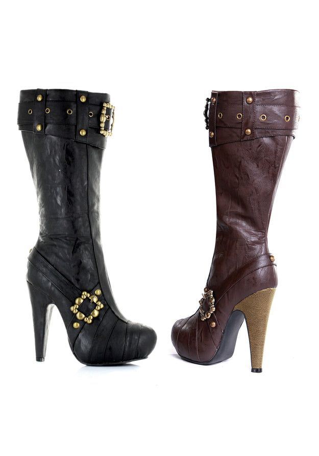 4 Knee High Steampunk Boots With Buckles And Studs. Women