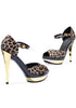 5 Gold Chrome Heel with Leopard Print Satin upper