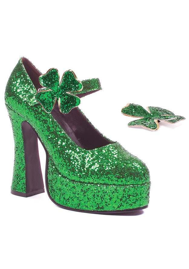 5 Chunky Heel Green Glitter Maryjane