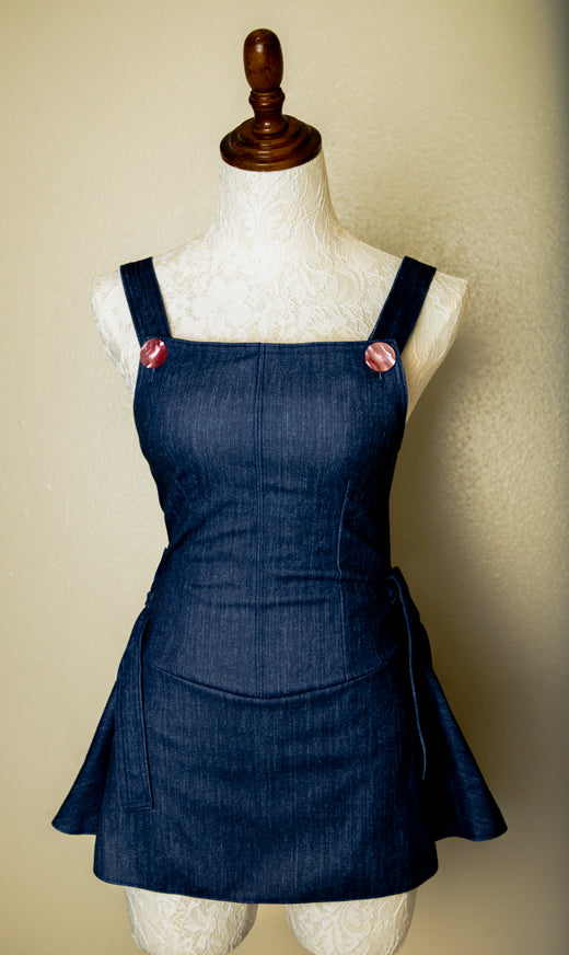 Vintage Faux Blue Jeans Mini Romper Vintage Style Size Small/Medium
