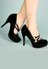 Black Patent High Heels w Pearl Buckle