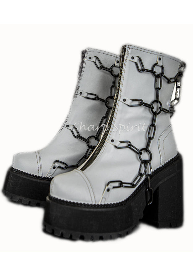 Grey Reflective Womens Rave Futuristic Platform Boots