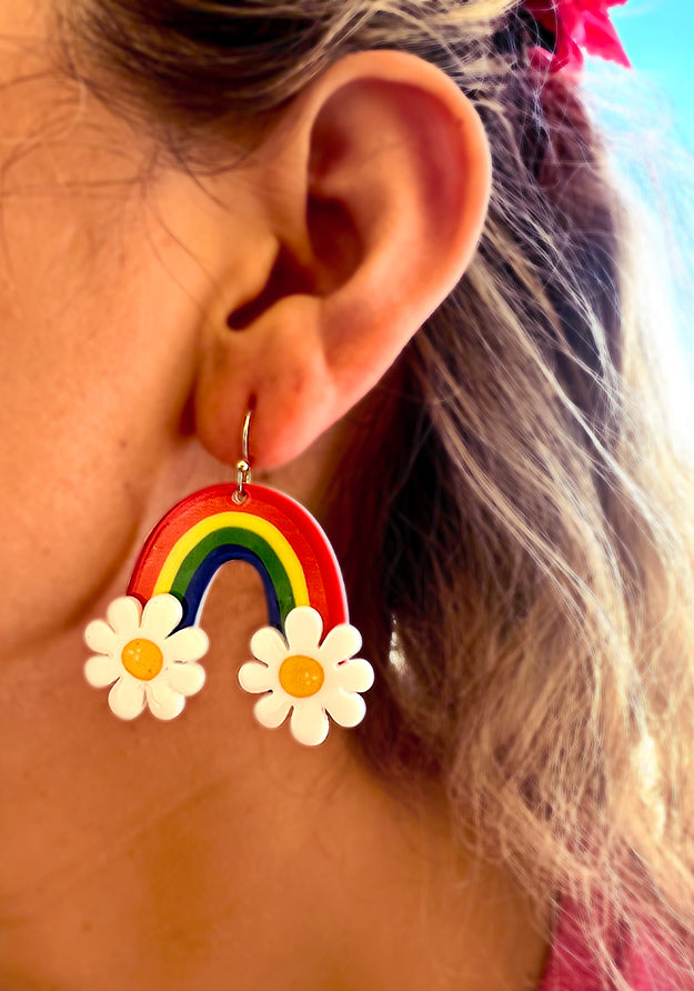 Happy Rave Rainbow w/ Daisy Dangle Drop Earrings