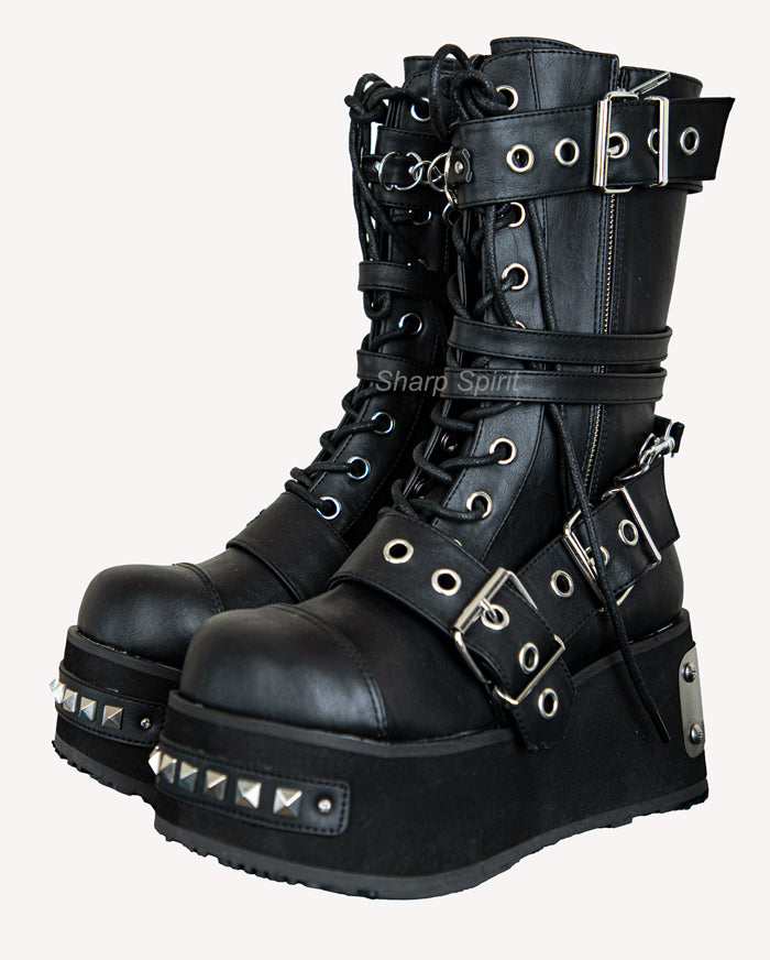 Chrome Metal Plated Platform Rave Unisex Boots