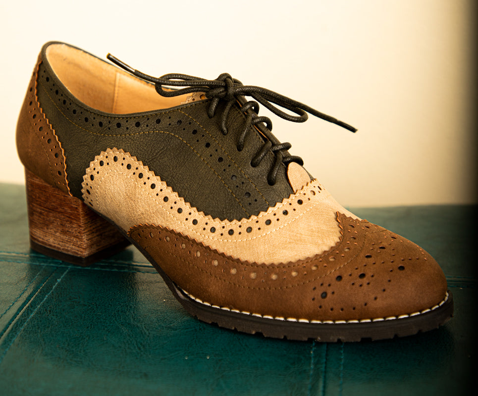 Brown Multi Oxford Spectator Lace Up Mocassin Shoes