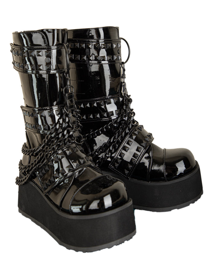 Black Patent Pyramid Studded Boots