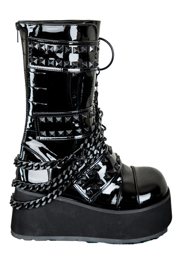 Black Patent Pyramid Studded Boots