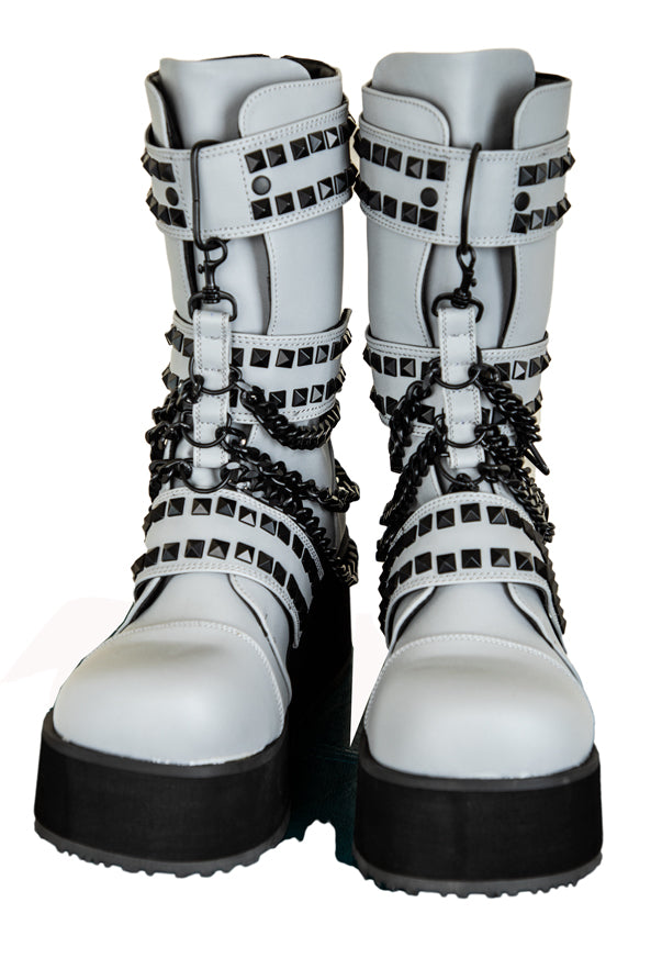 Grey Multi Reflective Rave Unisex Platform Boots