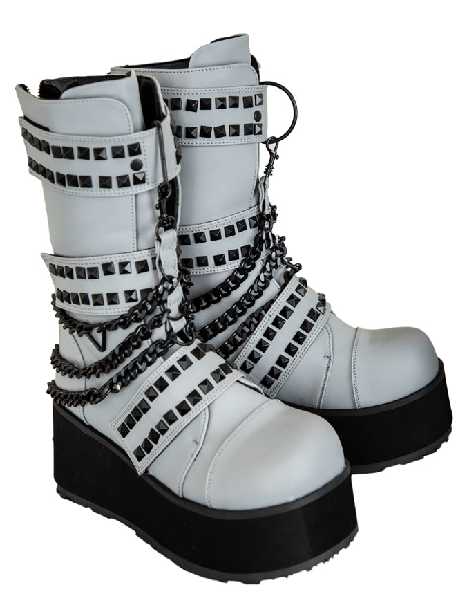 Grey Multi Reflective Rave Unisex Platform Boots