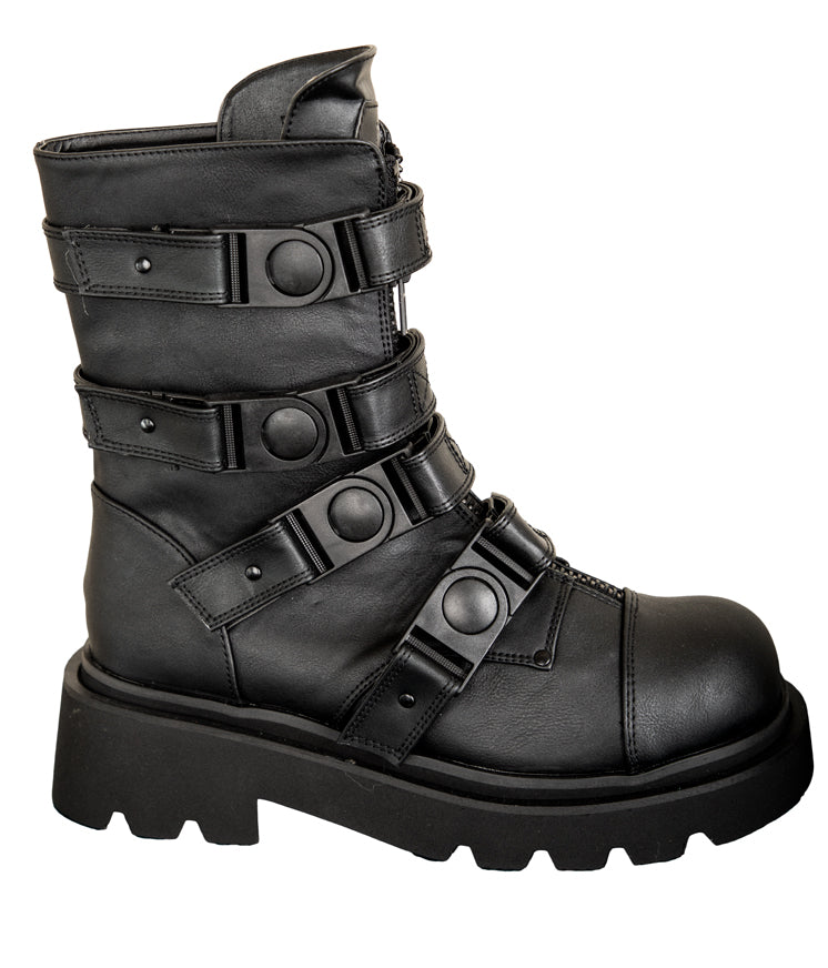 Black Pu Rave Platform Boots w/ Plastic Buckle Straps